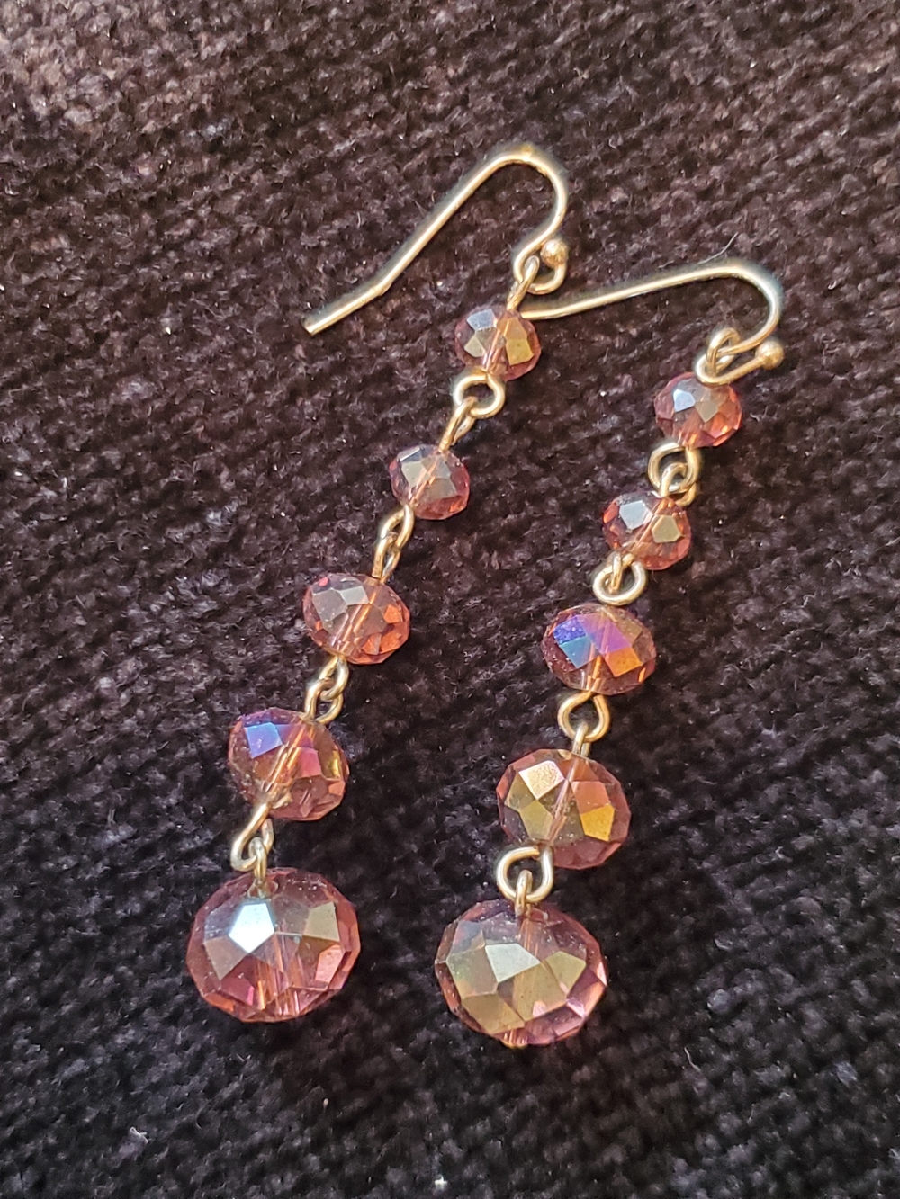 Gold-Tone Purple / Pink Faceted Bead Drop Earrings